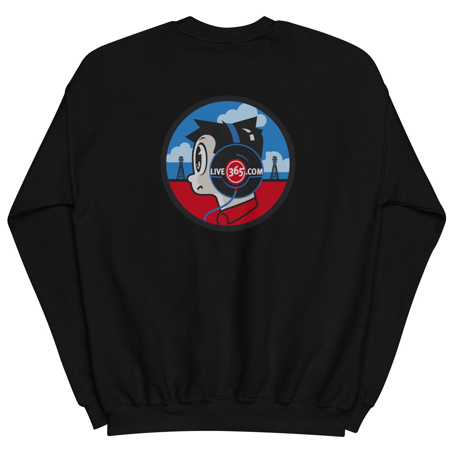 Live365 Crewneck with Retro Headphones Logo Back