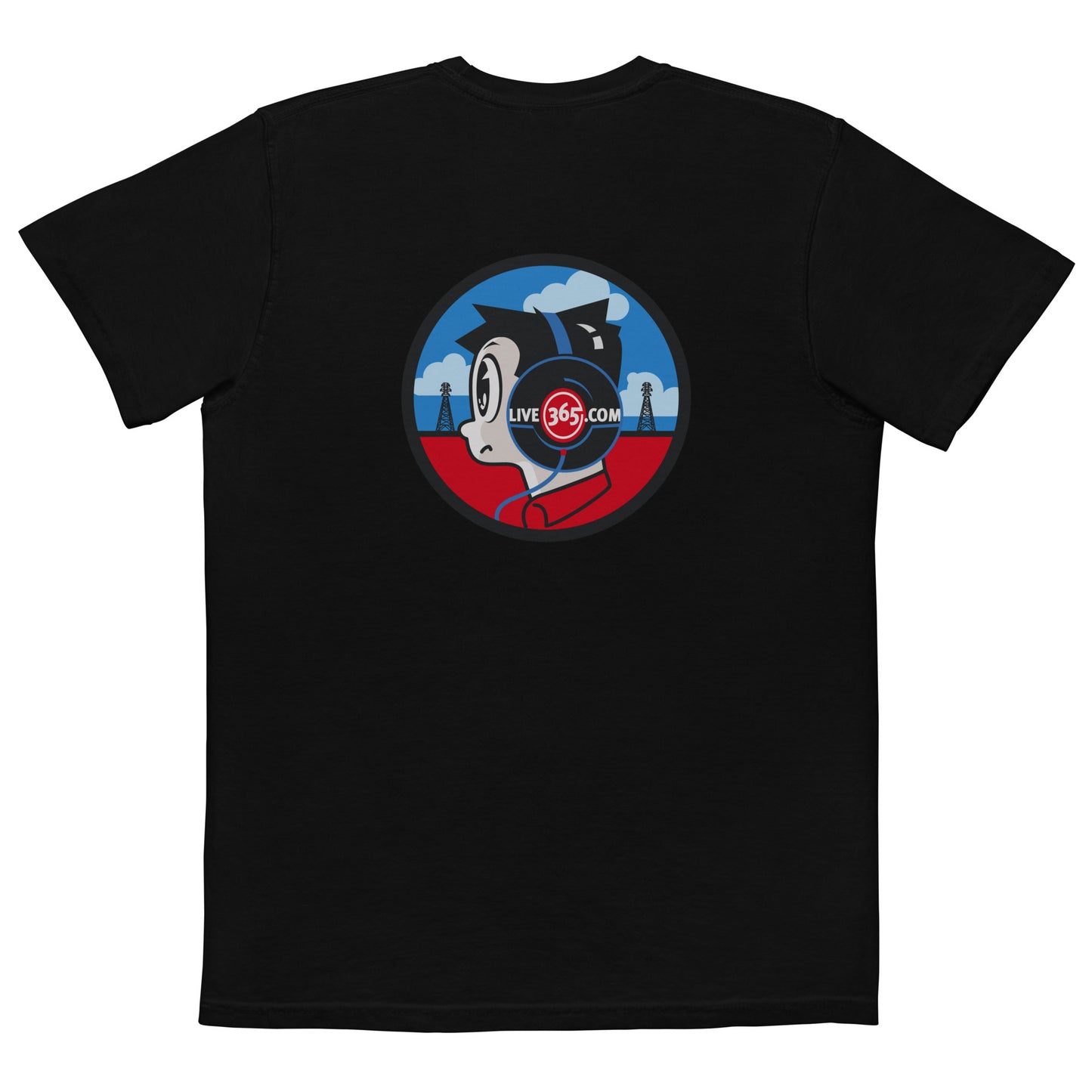 Live365 Pocket T-Shirt with Retro Headphones Logo Back